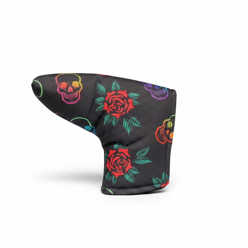 Skulls & Roses Canvas Headcover - Rainbow Blade Putter - Club Rehab