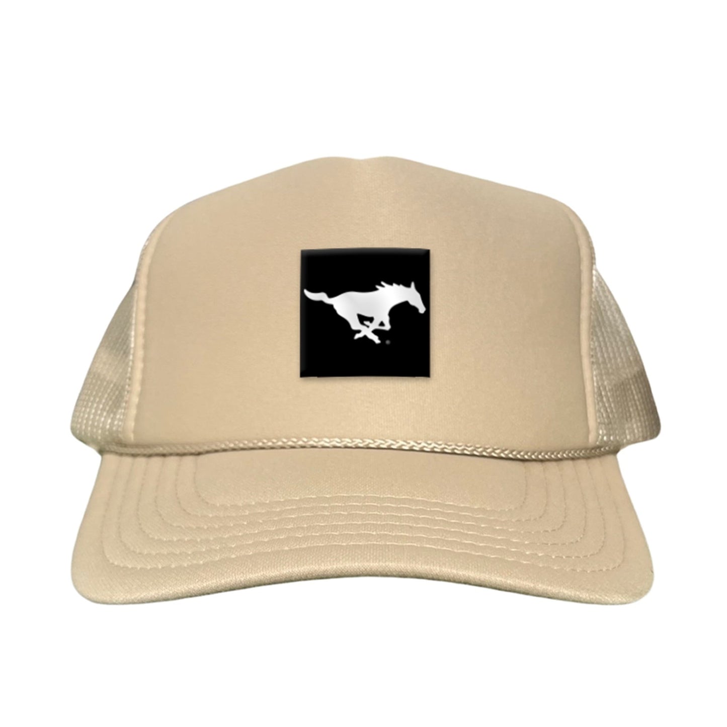 SMU Black Label Pony Logo Hats/ 194 / SMU017 / MM - Khaki Foam Curved Mesh - Club Rehab