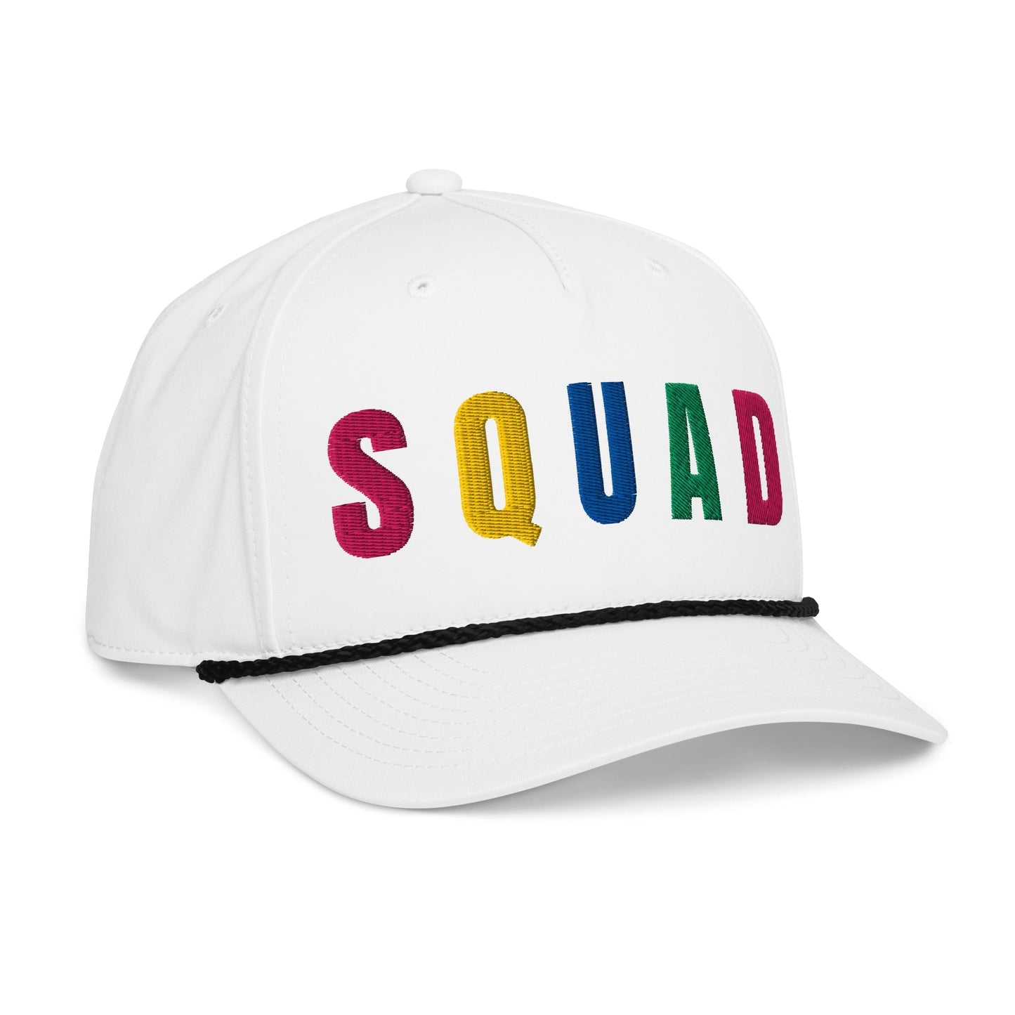 SQUAD Embroidered Golf Rope Hat for Women - Birdie Pop Collection - White/Black - Club Rehab