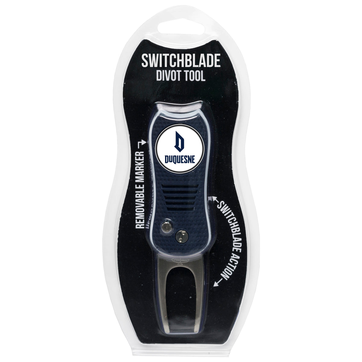 Duquesne Dukes Switchblade Divot Tool in retail clamshell packaging
