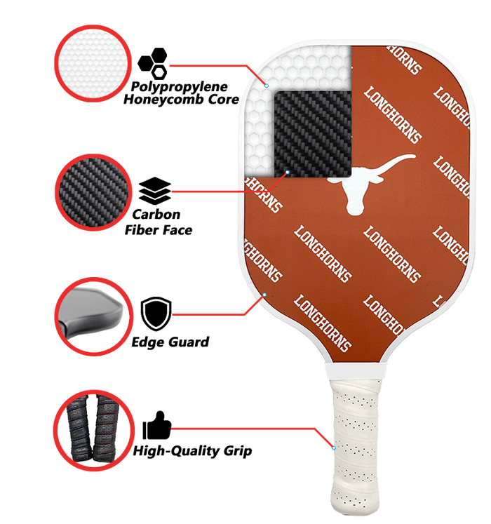 Texas Longhorns Pickleball Paddle | Carbon Fiber Face | 12mm Core - Club Rehab