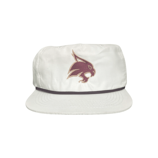 Texas State Bobcats Logo Embroidered Hat / TXST051 / MM - White with Maroon Rope / M/G - Club Rehab