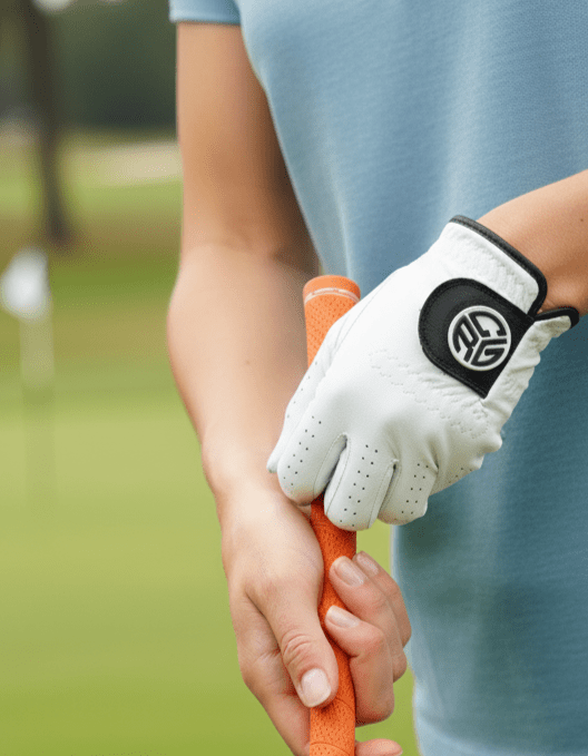 Person holding a golf club on a golf course