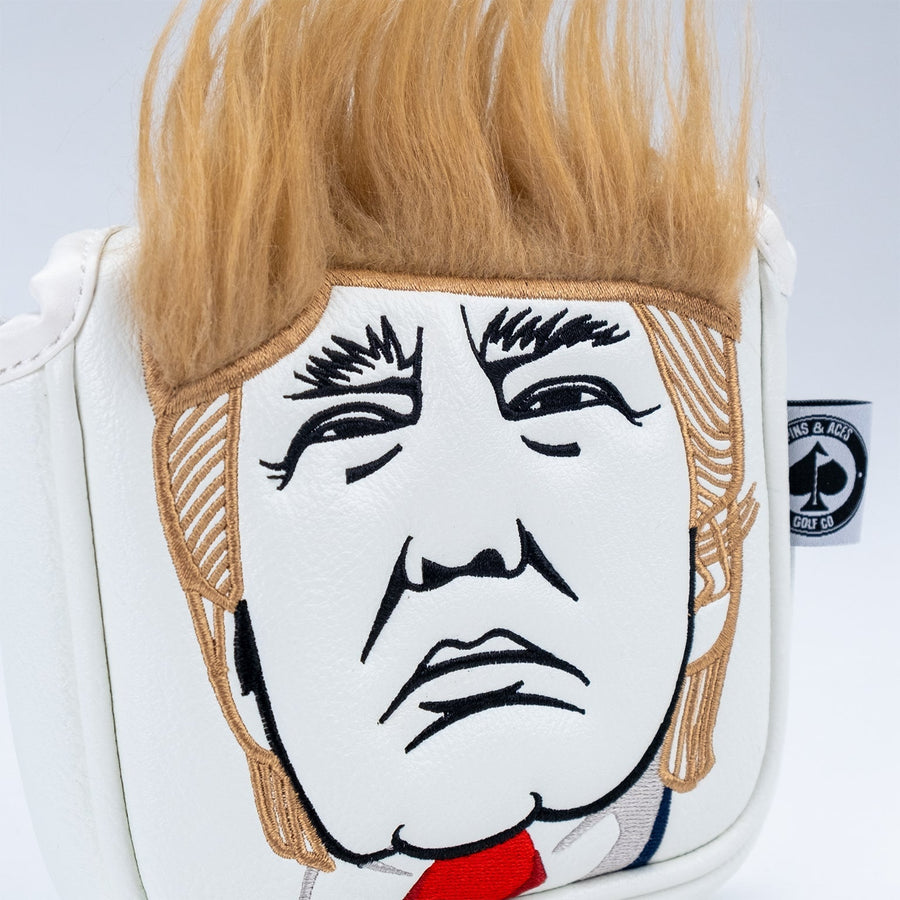 Trump portrait embroidery with golden faux hair and red tie
