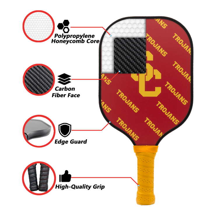USC Trojans Pickleball Paddle | Carbon Fiber Face | 12mm Core - Club Rehab