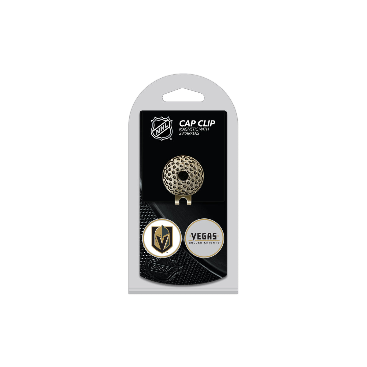Vegas Golden Knights hat clip with two golf ball markers