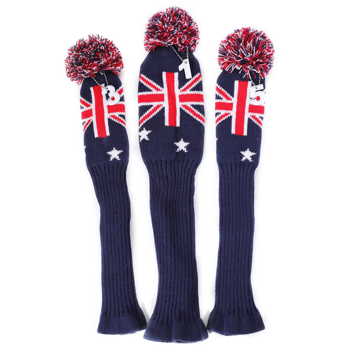 Vintage Vibe Golf Club Headcovers Set – 3pcs Knitted Pom Pom Sock Covers for Drivers and Fairway Woods - Club Rehab - HeadcoverUnion Jack Jamboree45134536802496