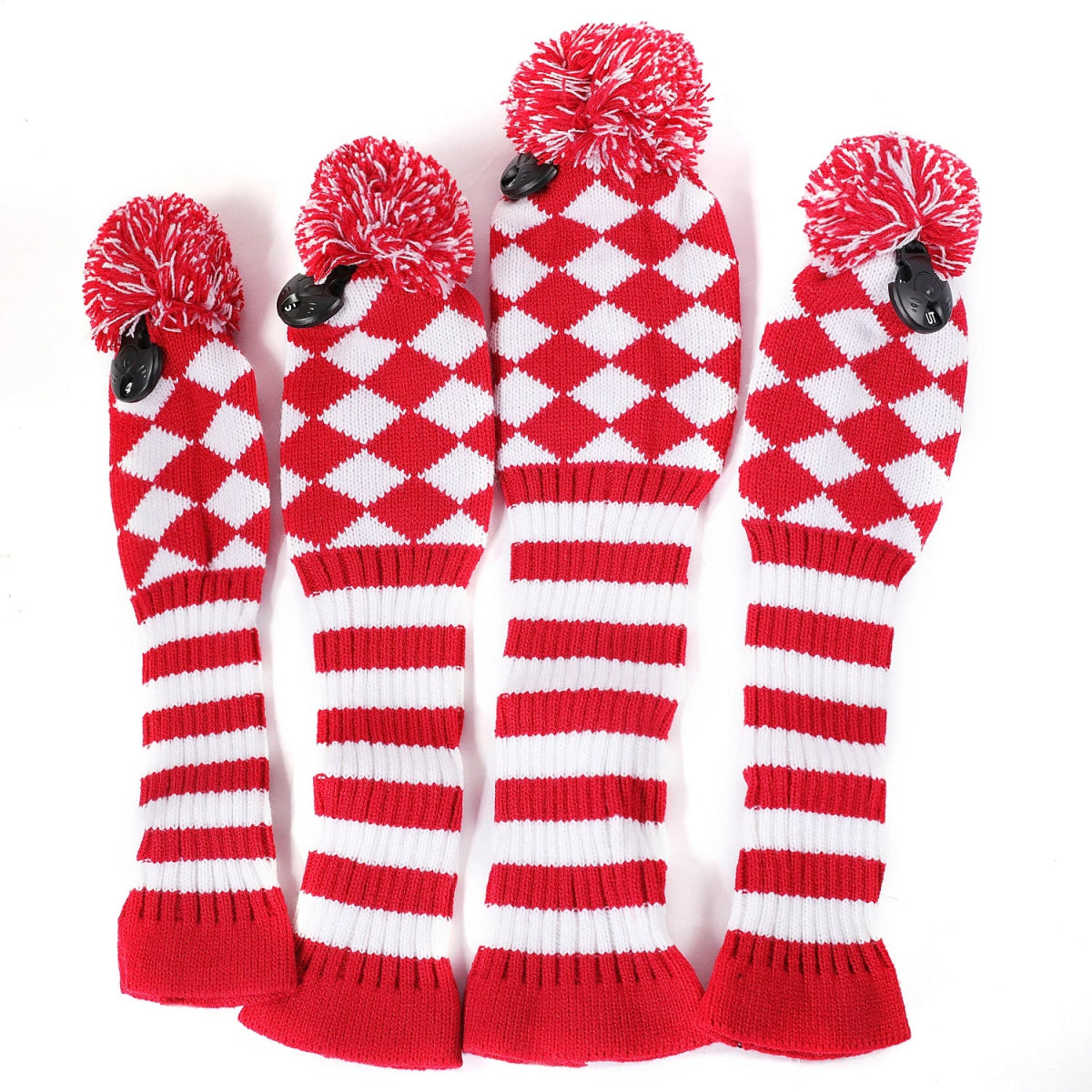 Vintage Vibe Golf Club Headcovers Set – 3pcs Knitted Pom Pom Sock Covers for Drivers and Fairway Woods - Club Rehab - HeadcoverCandy Cane Chaos45134536704192