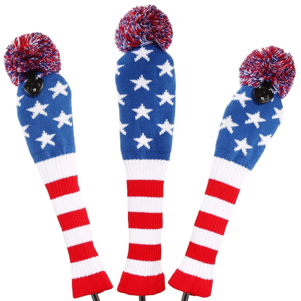 Vintage Vibe Golf Club Headcovers Set – 3pcs Knitted Pom Pom Sock Covers for Drivers and Fairway Woods - Club Rehab - HeadcoverStar - Spangled Swagger45134536769728