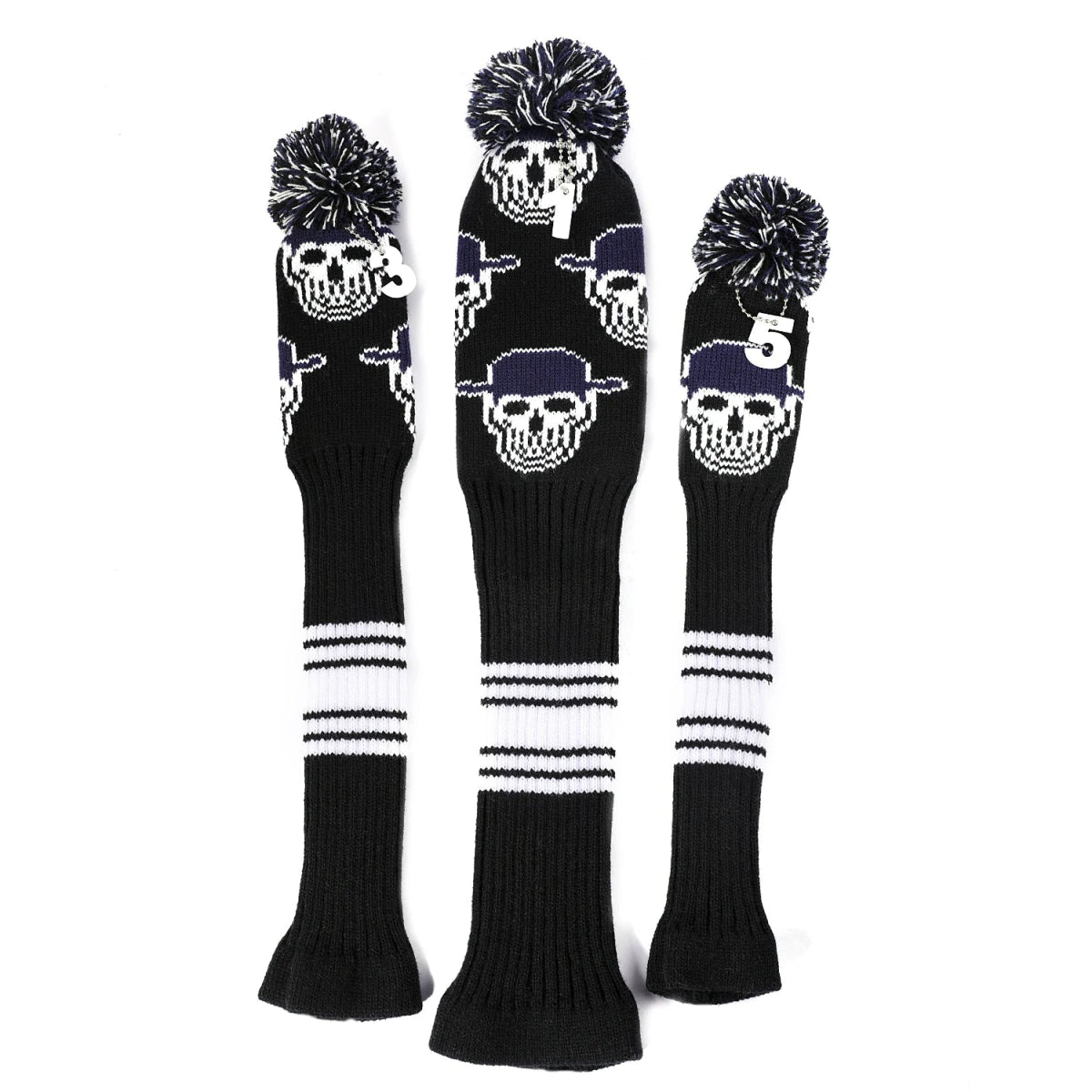 Vintage Vibe Golf Club Headcovers Set – 3pcs Knitted Pom Pom Sock Covers for Drivers and Fairway Woods - Club Rehab - HeadcoverMidnight Mischief45134536736960