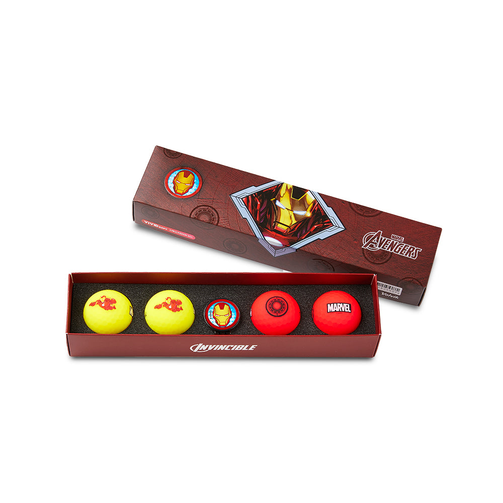 Volvik Iron Man Vivid Soft four-ball gift set with marker and hat clip