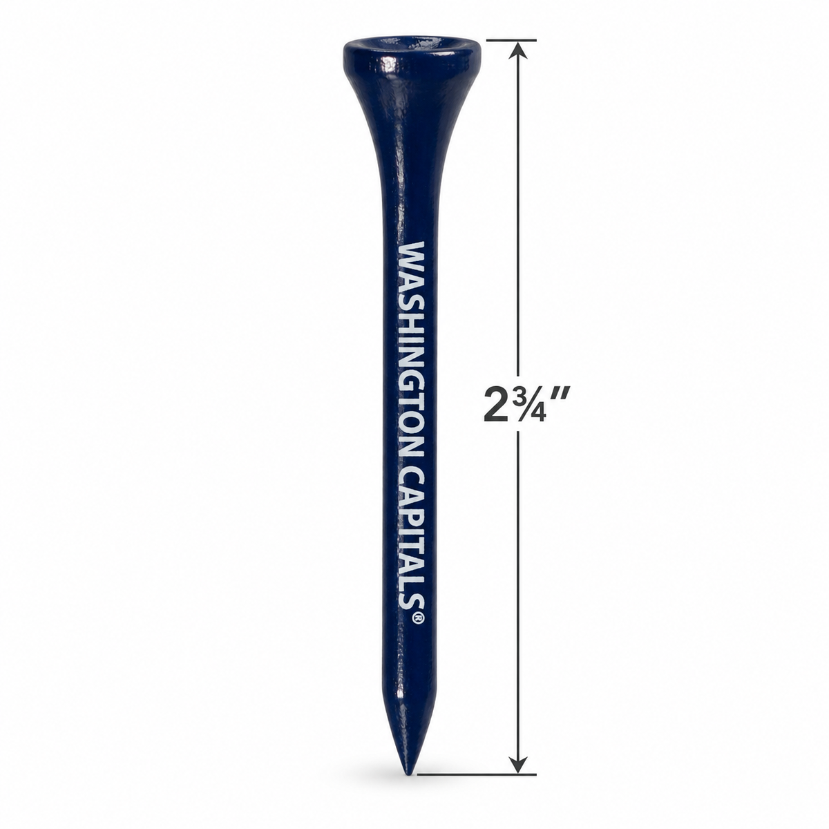 Navy Washington Capitals golf tee with a 2¾-inch height measurement.