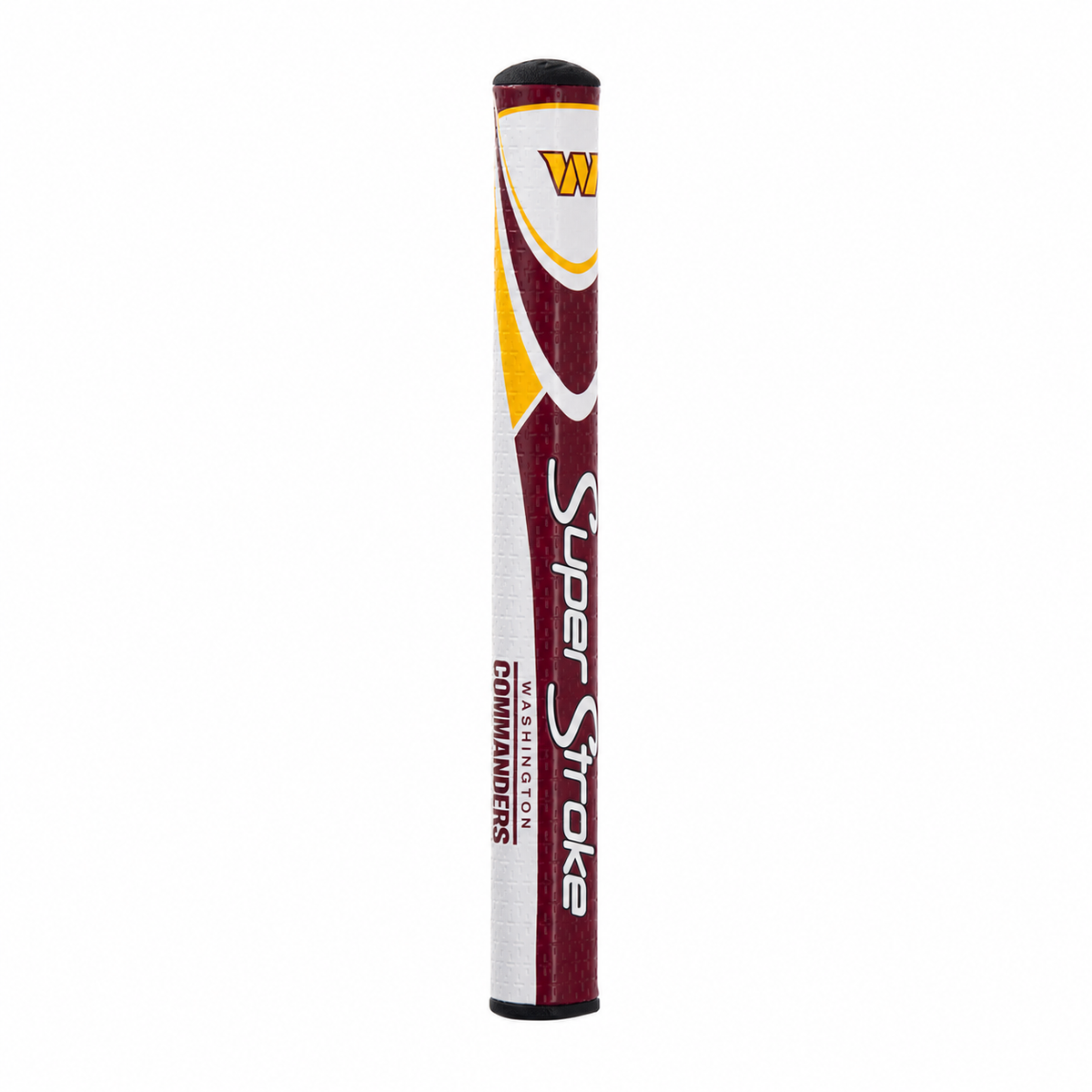Washington Commanders SuperStroke 2.0 putter grip in burgundy, white and gold, angled view