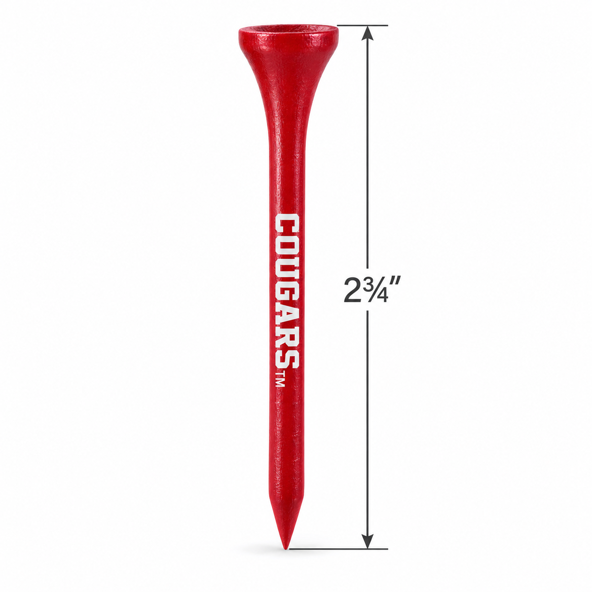 Crimson Washington State Cougars golf tee with a 2¾-inch height measurement.