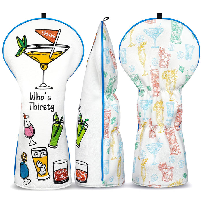 Cocktail drink themed golf driver headcover front side and back view