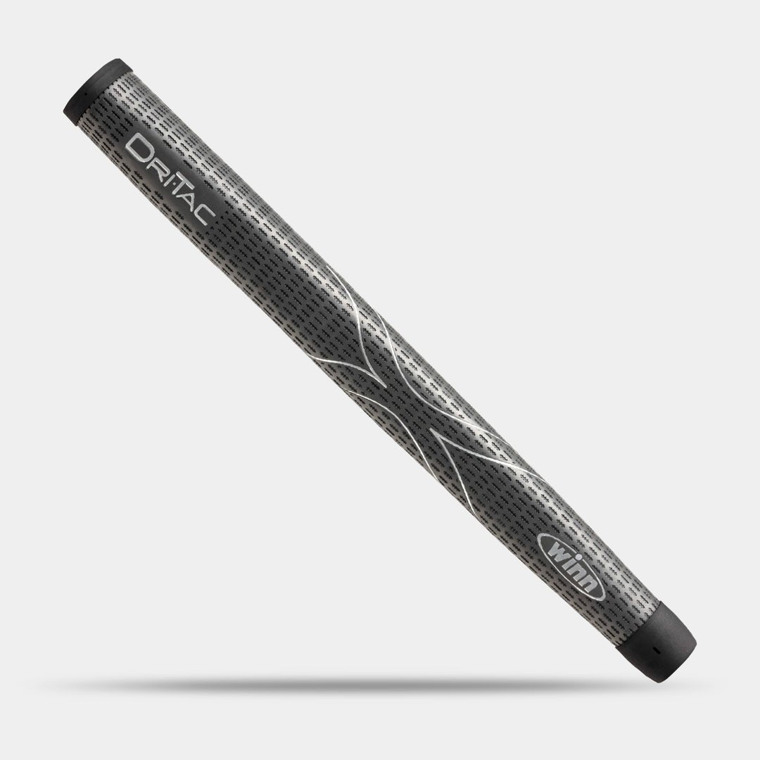 Golf club grip with 'DriTac' branding on a light gray background