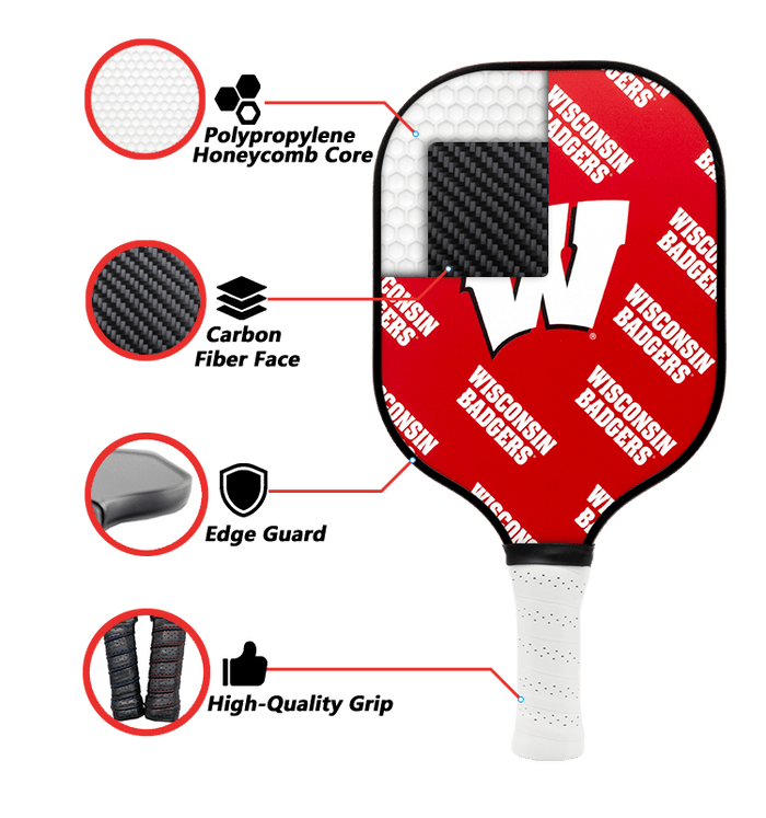Wisconsin Badgers Pickleball Paddle | Carbon Fiber Face | 12mm Core - Club Rehab