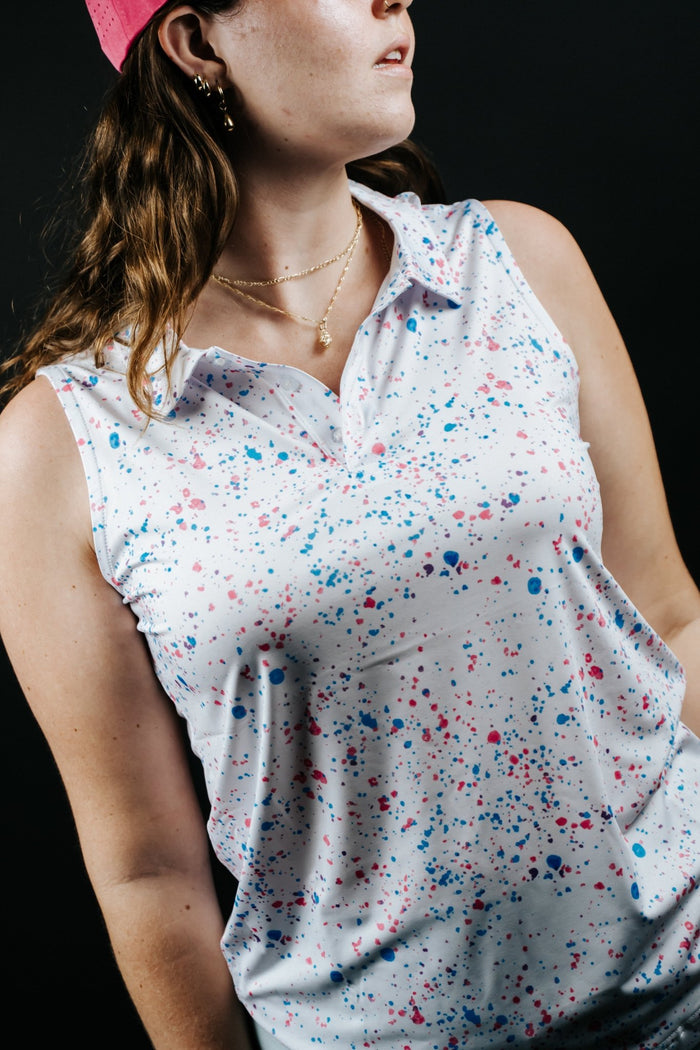 Womens White Paint Splatter Polo - XS - Club Rehab
