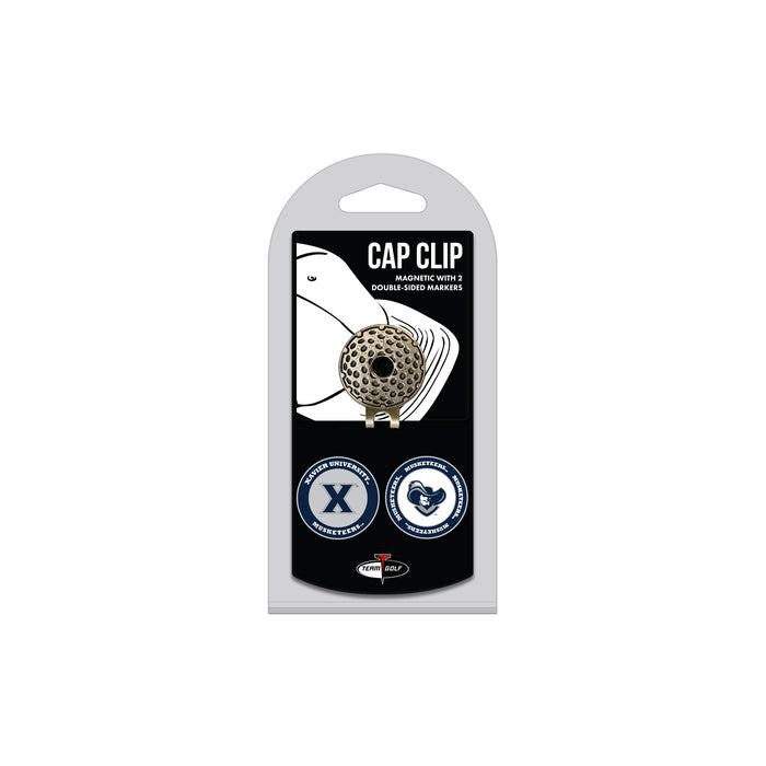 Xavier Musketeers hat clip with two golf ball markers