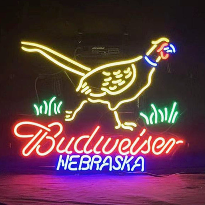 Yellow Pheasant Hunter Budweiser Nebraska Neon Sign Light - yellow - Club Rehab