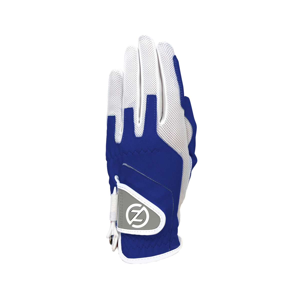 Zero Friction women's compression glove in blue with white mesh; left-hand product view