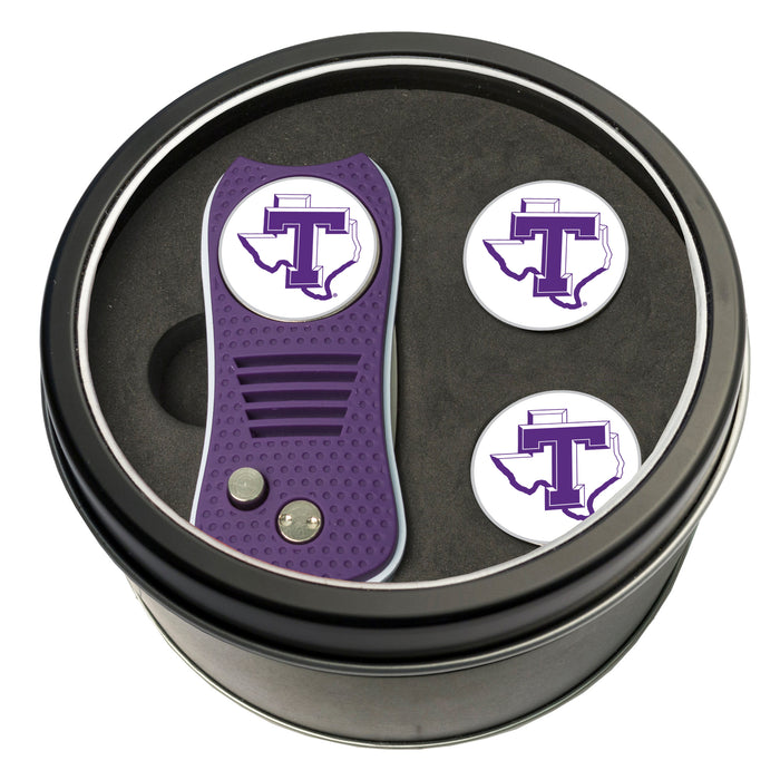 Tarleton State Switchblade divot tool and ball marker tin gift set
