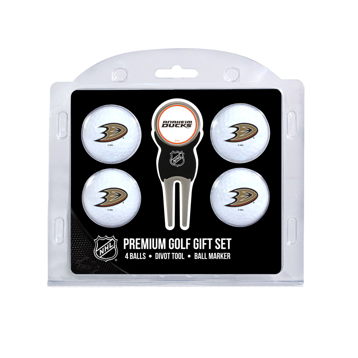 Anaheim Ducks four ball golf gift set with divot tool and ball marker