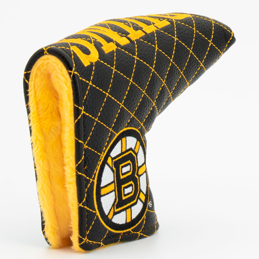 Boston Bruins solid quilted blade putter cover: original opening and lining detail