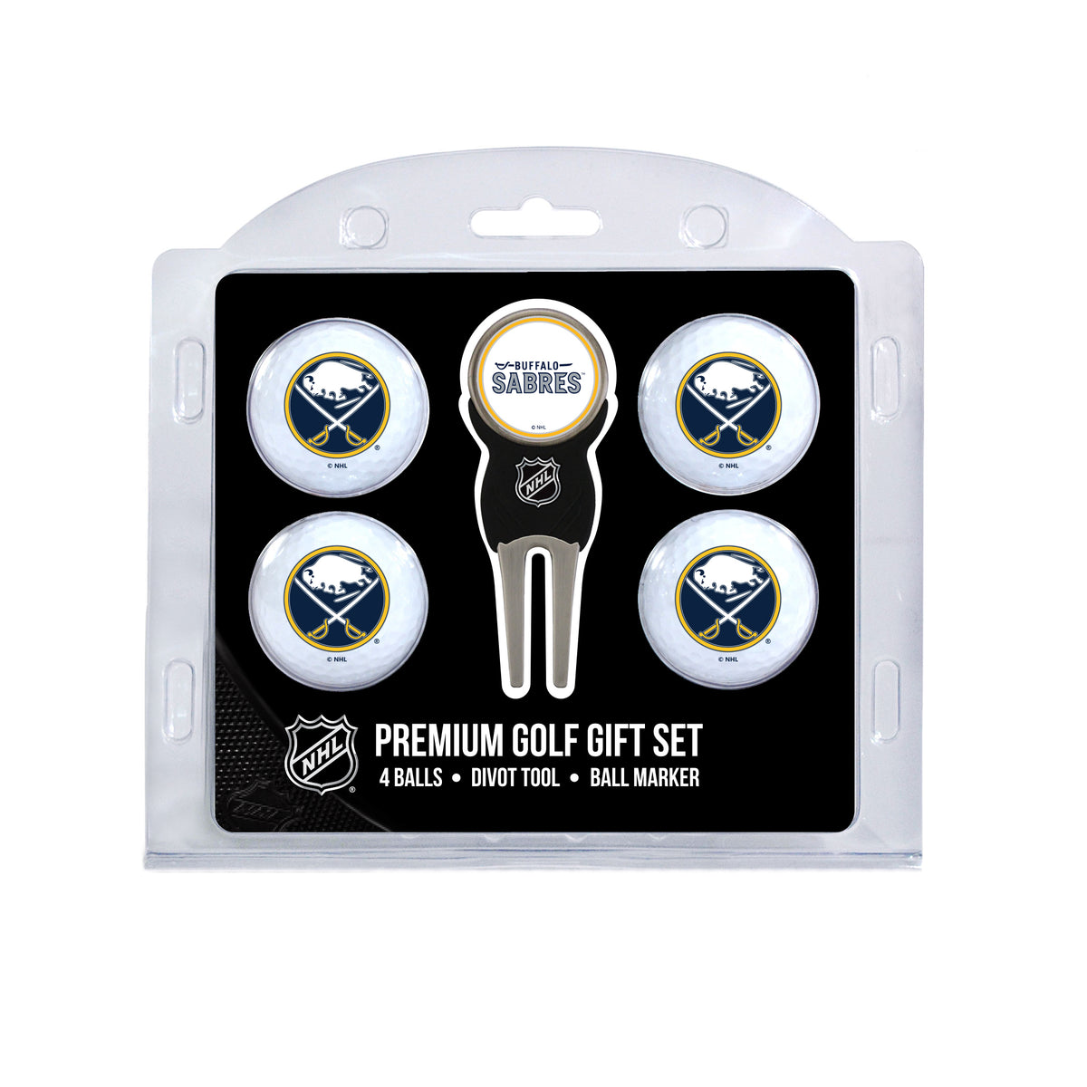 Buffalo Sabres four ball golf gift set with divot tool and ball marker