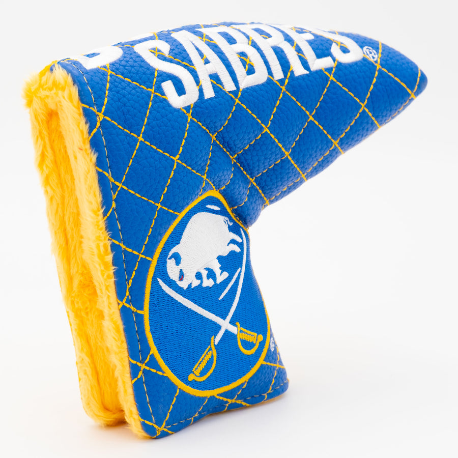 Buffalo Sabres split quilted blade putter cover: original opening and lining detail