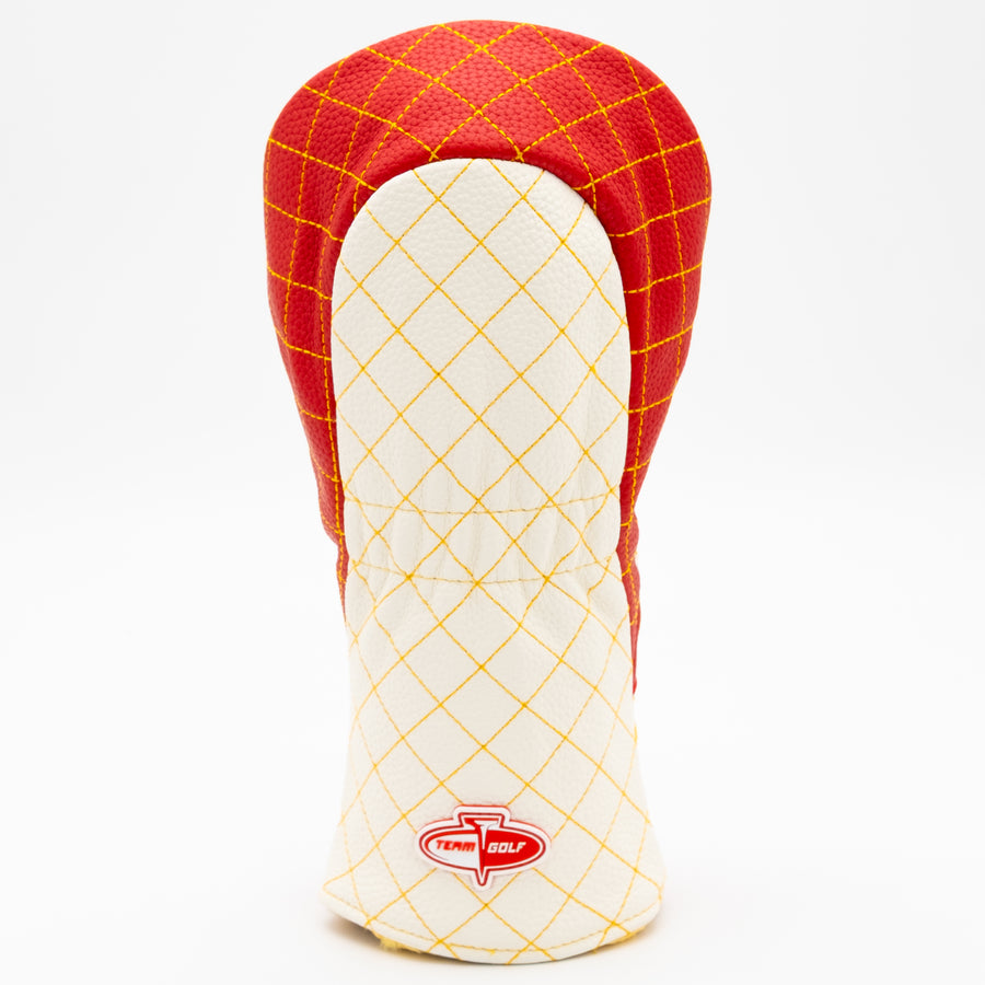 Calgary Flames striped quilted fairway cover, back view