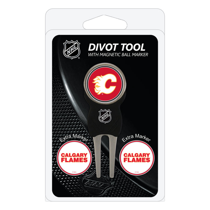 Calgary Flames divot repair tool and three ball markers