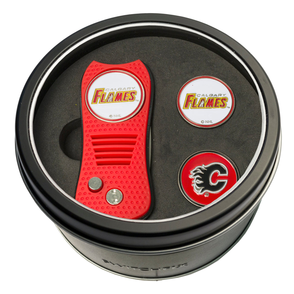 Calgary Flames Switchblade divot tool and ball marker tin gift set