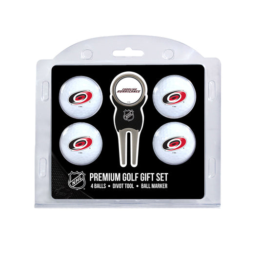 Carolina Hurricanes four ball golf gift set with divot tool and ball marker