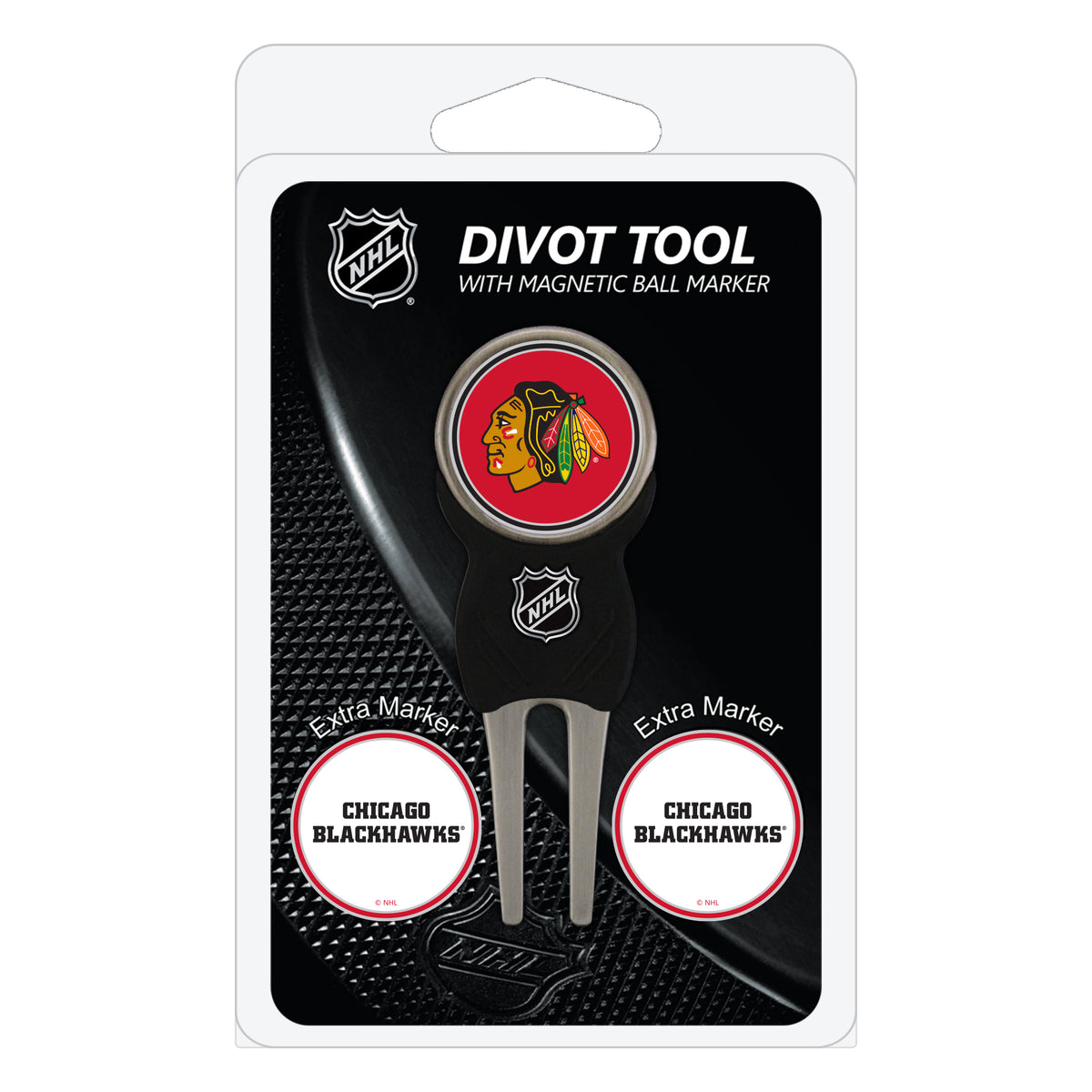 Chicago Blackhawks divot repair tool and three ball markers