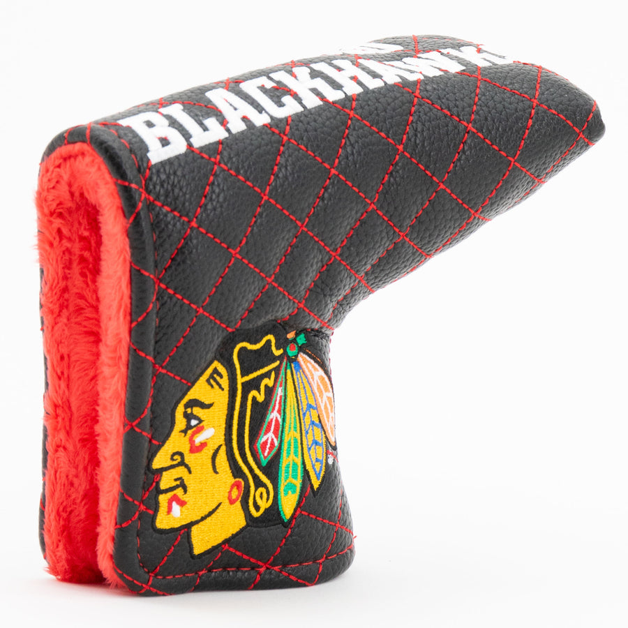 Chicago Blackhawks solid quilted blade putter cover: original opening and lining detail