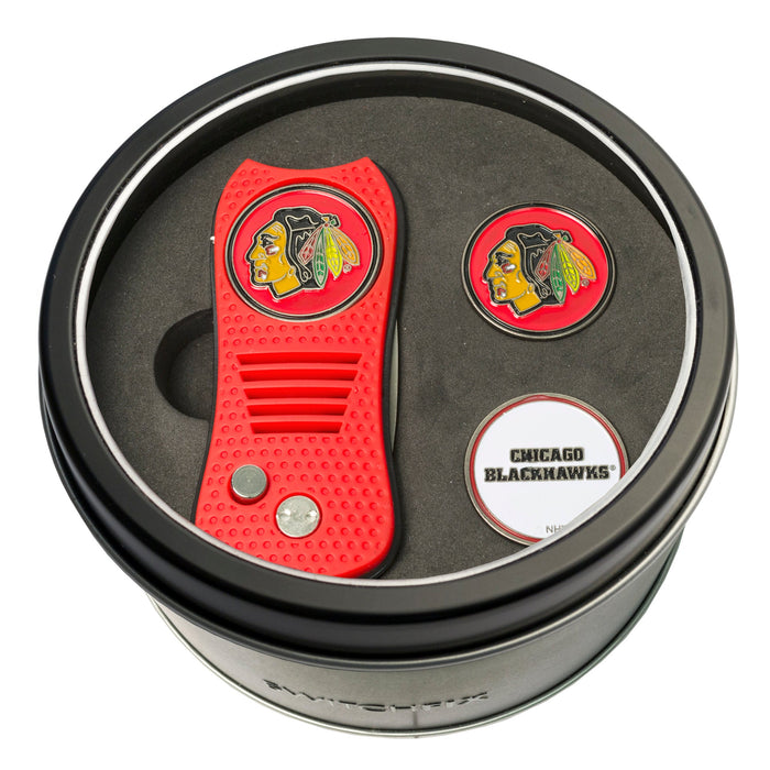 Chicago Blackhawks Switchblade divot tool and ball marker tin gift set