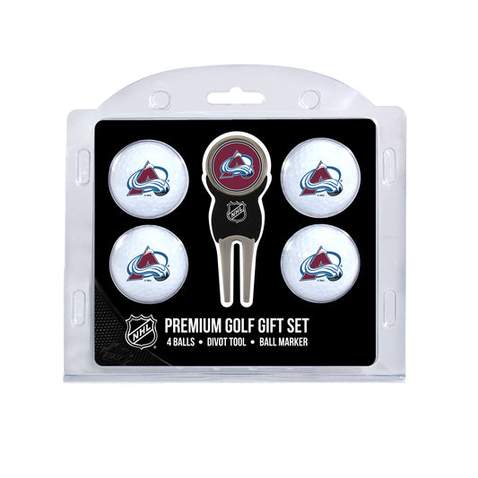 Colorado Avalanche four ball golf gift set with divot tool and ball marker