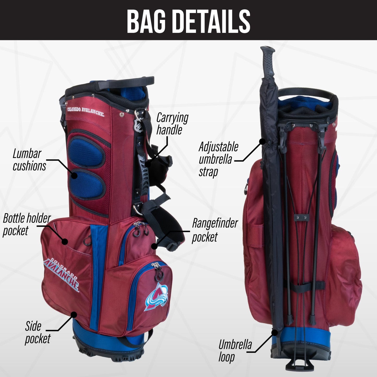 Colorado Avalanche Fairway Stand Bag - Image 2 - Club Rehab