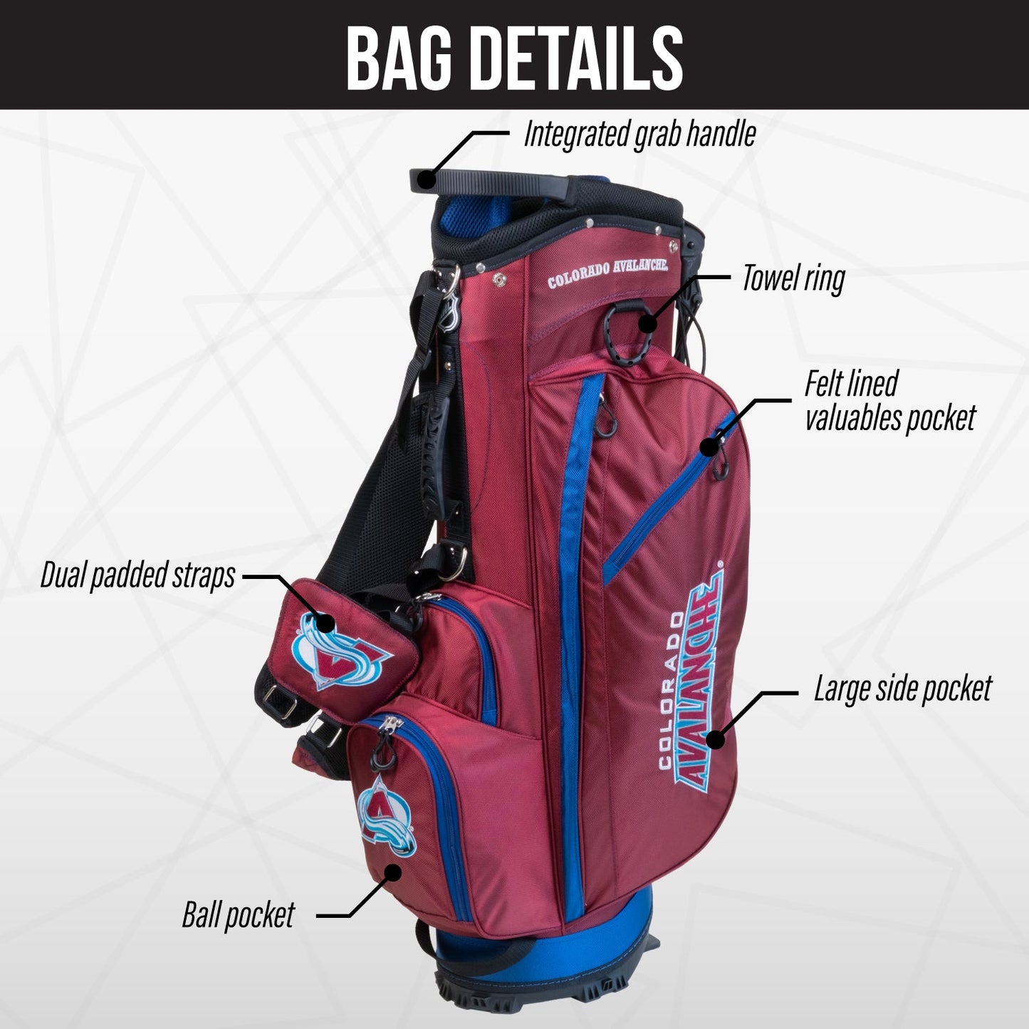 Colorado Avalanche Fairway Stand Bag - Image 3 - Club Rehab