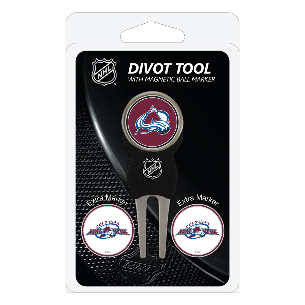 Colorado Avalanche divot repair tool and three ball markers