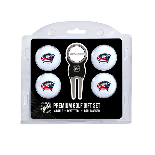 Columbus Blue Jackets four ball golf gift set with divot tool and ball marker