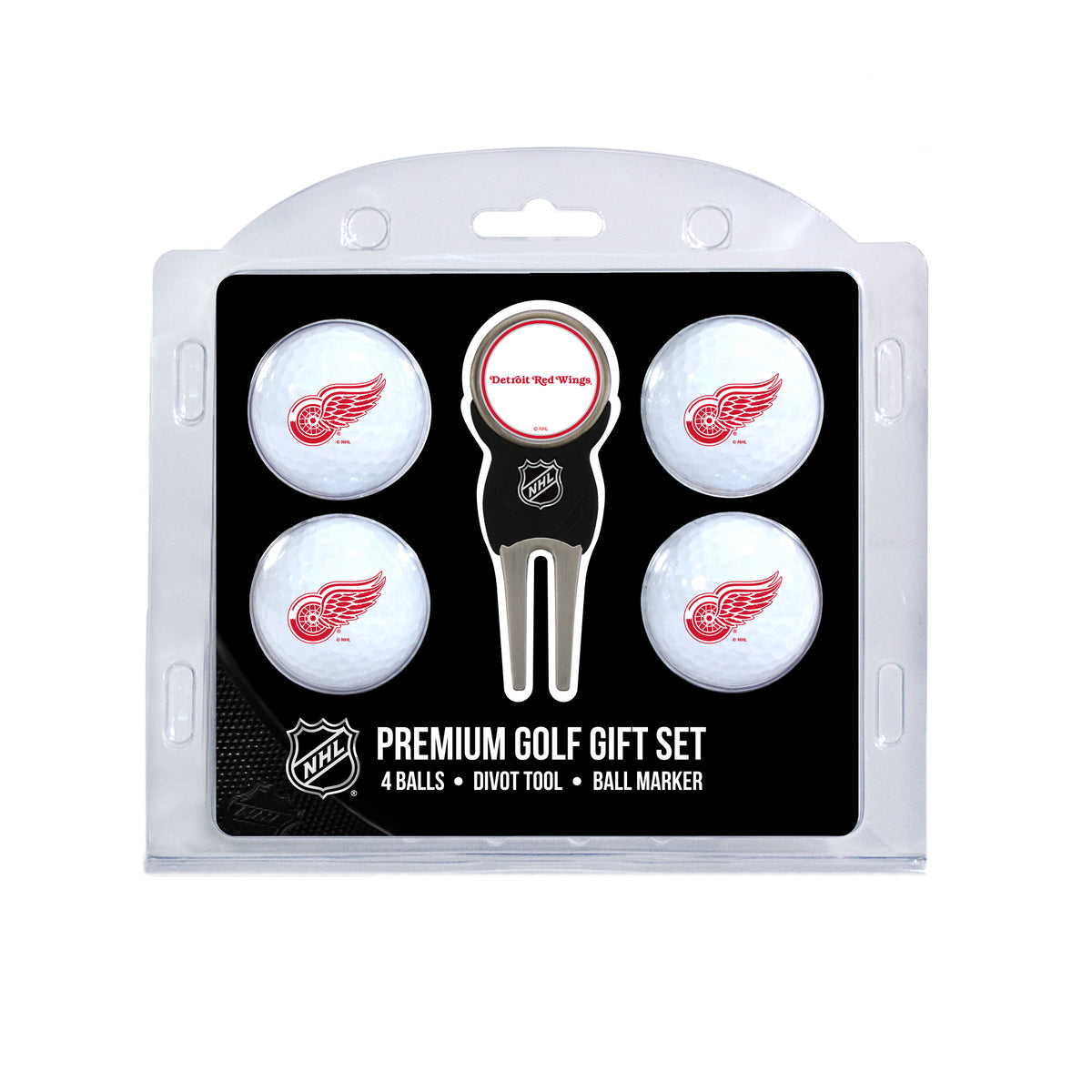 Detroit Red Wings four ball golf gift set with divot tool and ball marker