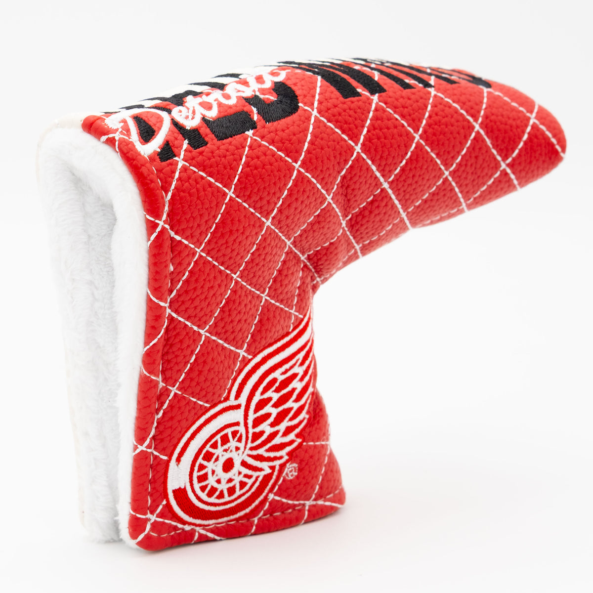 Detroit Red Wings Split Blade Putter quilted headcover, opening detail