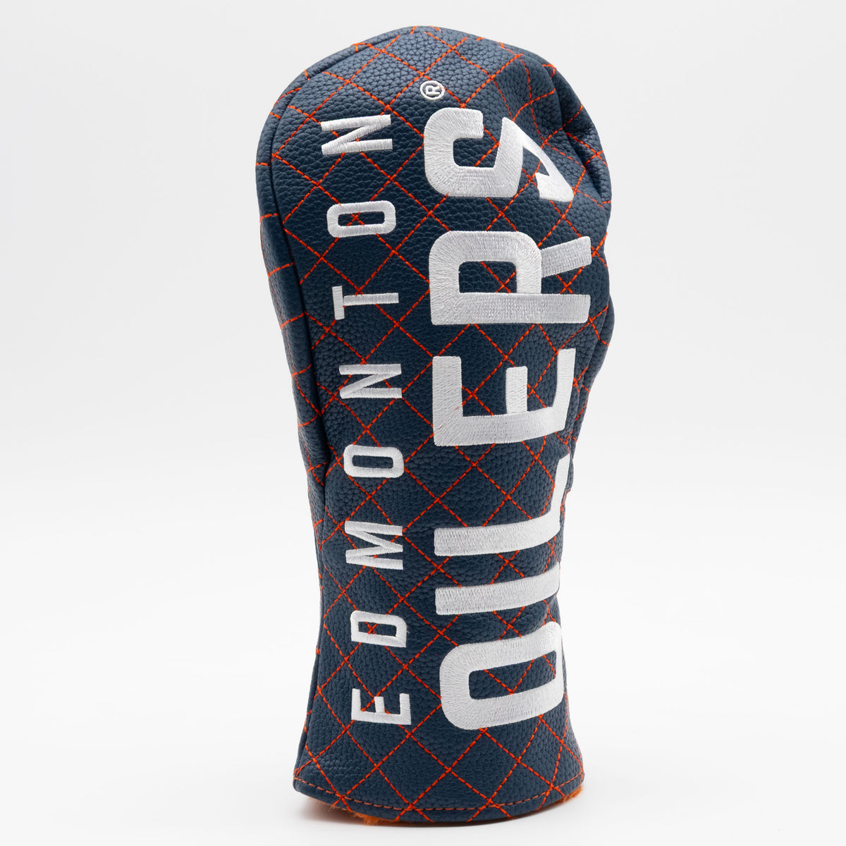 Edmonton Oilers Solid Quilted Fairway Headcover, close-up of the diamond stitching and textured exterior