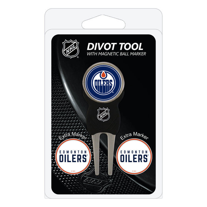 Edmonton Oilers divot repair tool and three ball markers