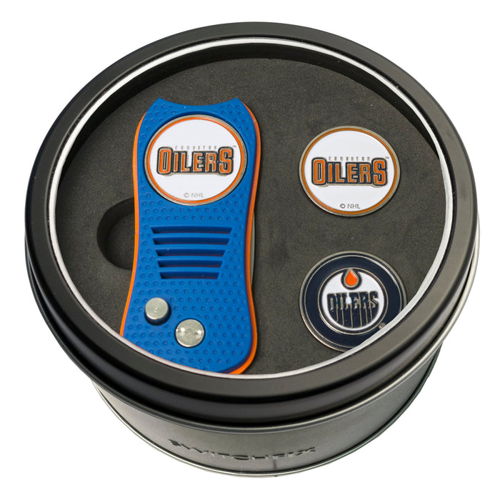 Edmonton Oilers Switchblade divot tool and ball marker tin gift set