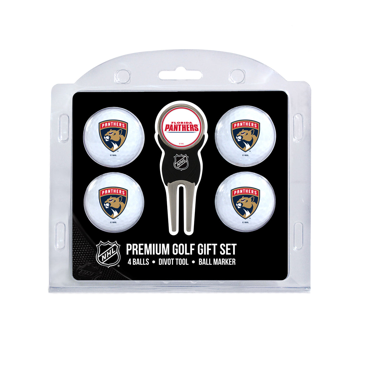 Florida Panthers four ball golf gift set with divot tool and ball marker