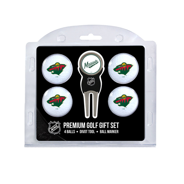 Minnesota Wild four ball golf gift set with divot tool and ball marker