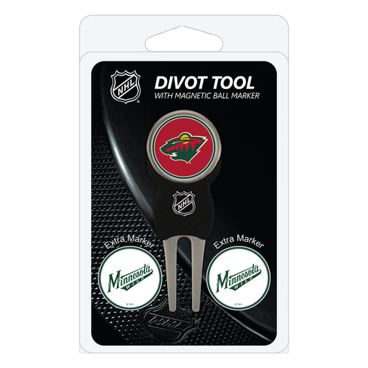 Minnesota Wild divot repair tool and three ball markers